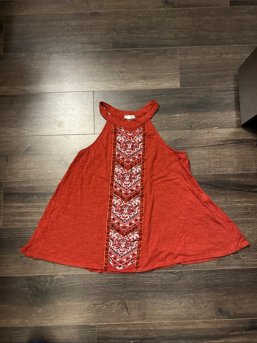 Eyeshadow Rust Red Embroidered Halter Tank